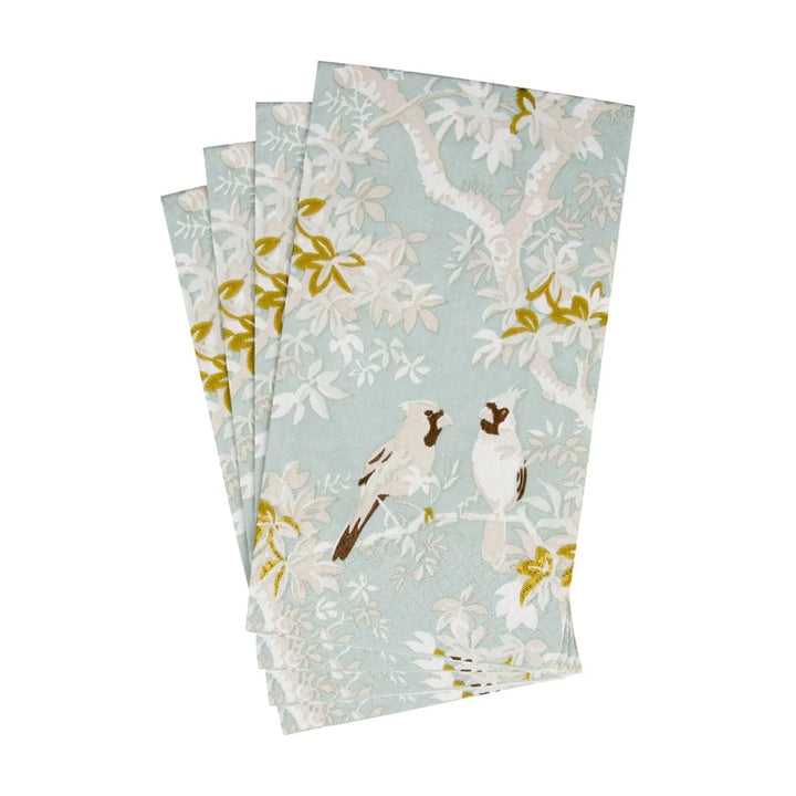 Caspari -  Guest Towel Scenic Songbirds Celadon