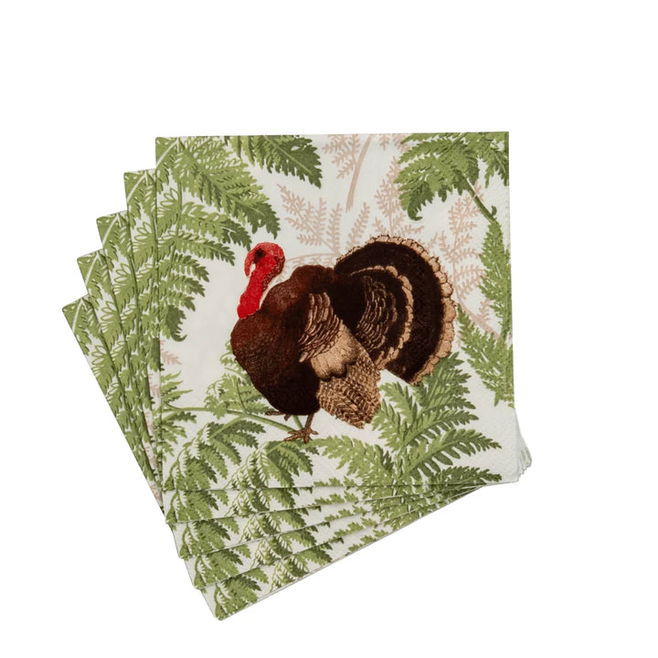 Caspari - Cocktail Napkin Turkey Among Ferns