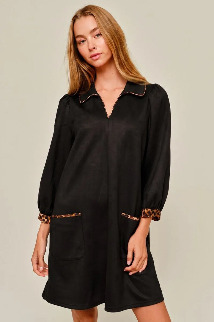 Jodifl Faux Suede Leopard Detail Dress