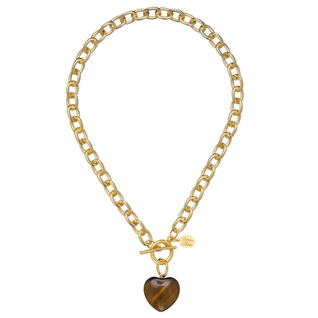 Susan Shaw Stone Heart Toggle Necklace Tiger Eye