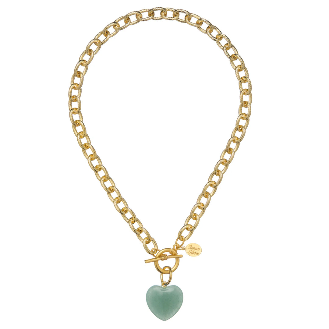 Susan Shaw Stone Heart Toggle Necklace Green Jade