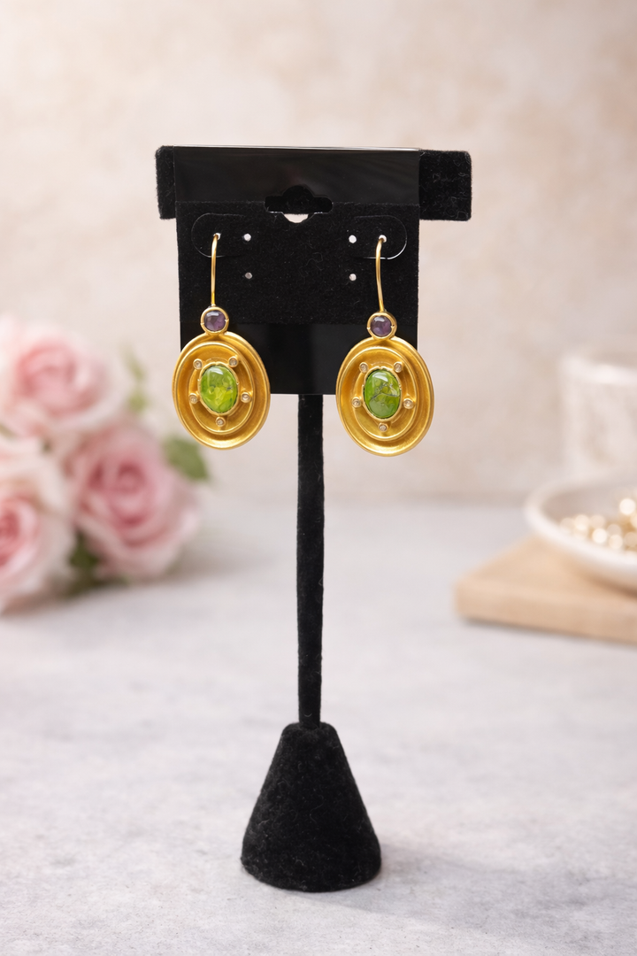 David Jeffery Gold Micron .20 Plated Earring w/ Mojave Turquoise & Peridot