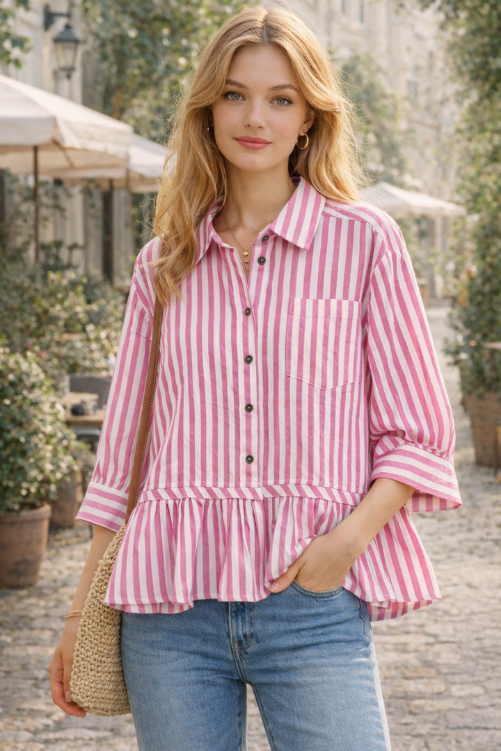 Jodifl-Striped Ruffle Top