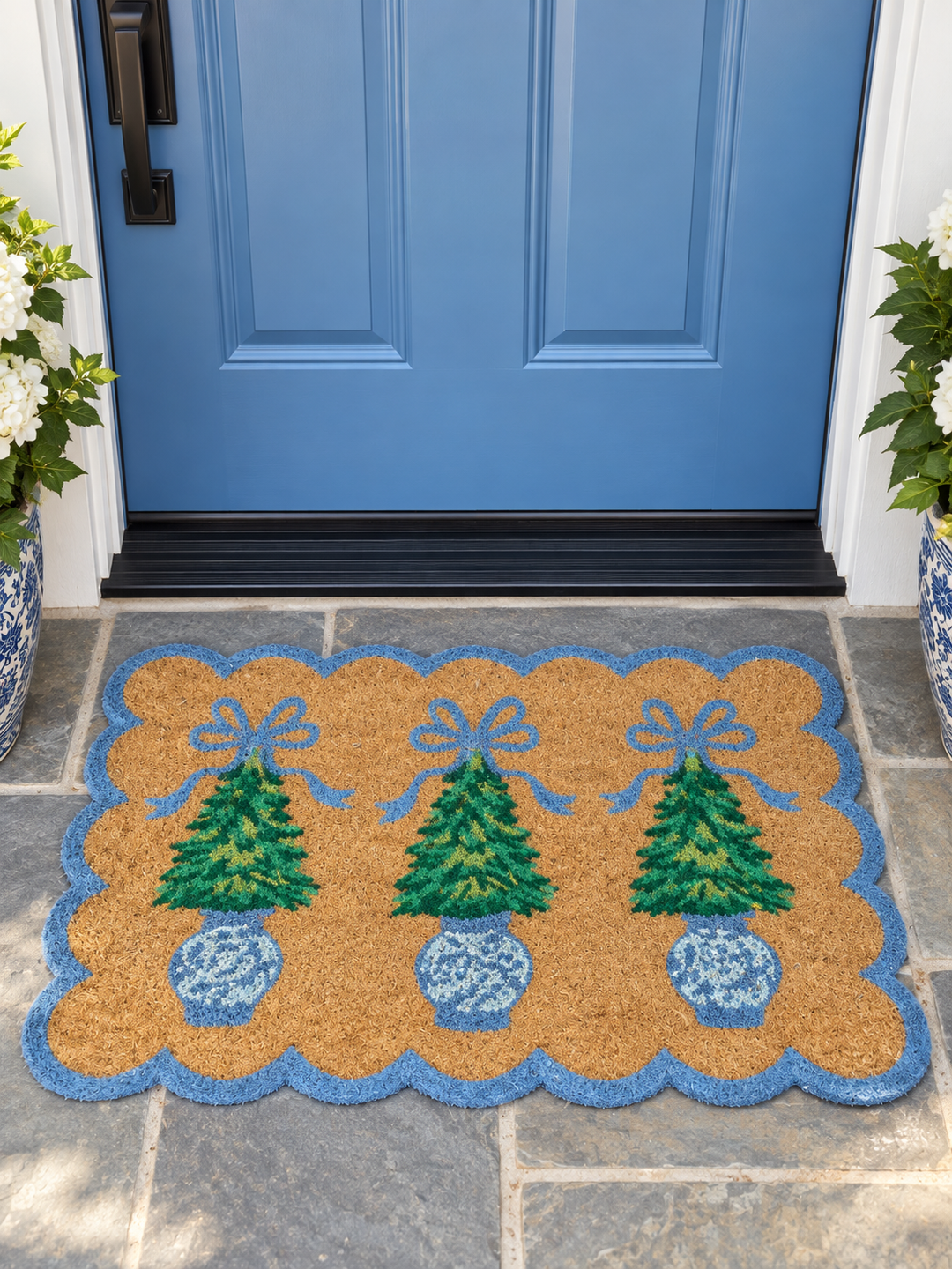 Mary Square Scalloped Door Mat Winter Pines