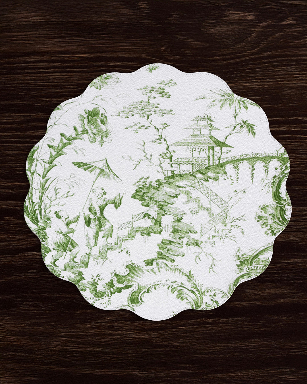 Beatriz Ball VIDA Chinoiserie Reversible Round Placemats Set of 4 Green & White