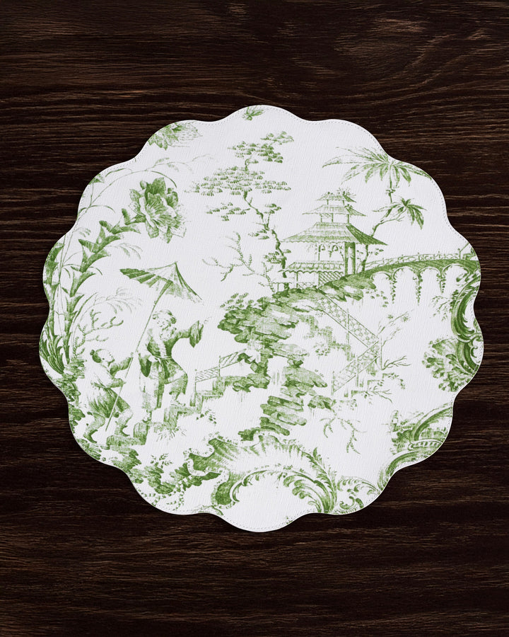 Beatriz Ball VIDA Chinoiserie Reversible Round Placemats Set of 4 Green & White