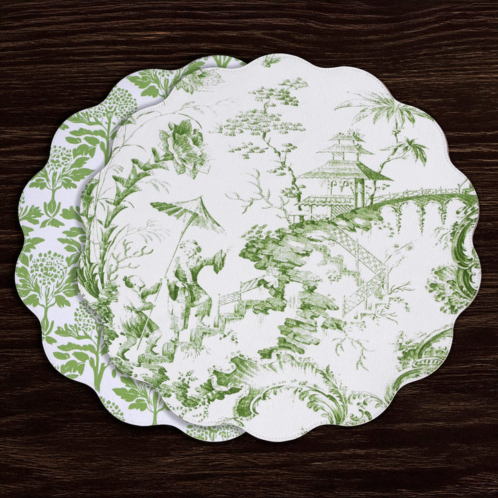 Beatriz Ball VIDA Chinoiserie Reversible Round Placemats Set of 4 Green & White