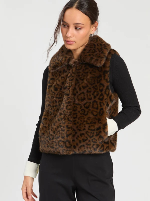 Vilagallo Animal Print Faux Fur Vest