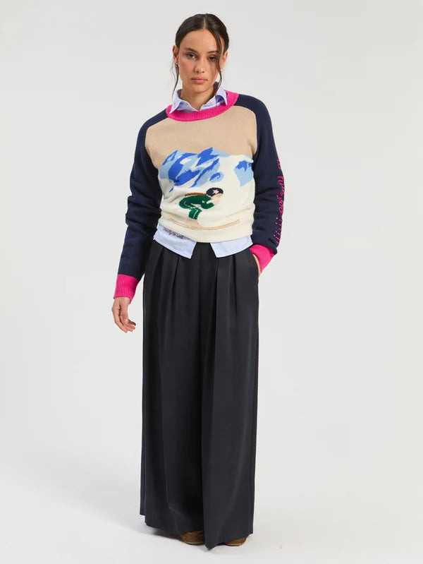 Vilagallo Navy Palazzo Pants
