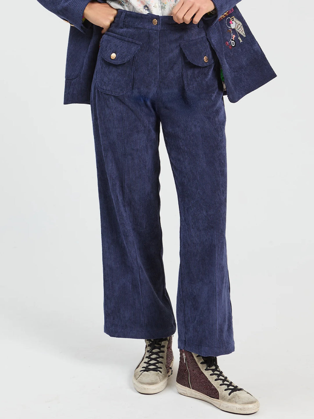 Vilagallo Blue Straight Leg Corduroy Trouser
