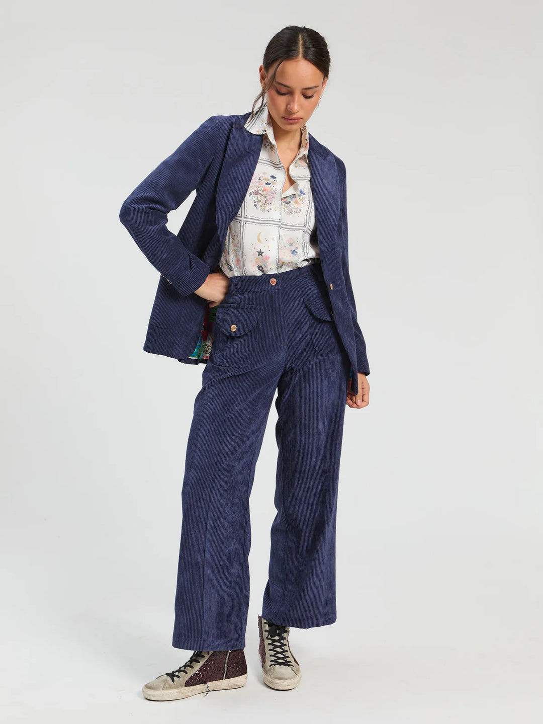 Vilagallo Blue Straight Leg Corduroy Trouser