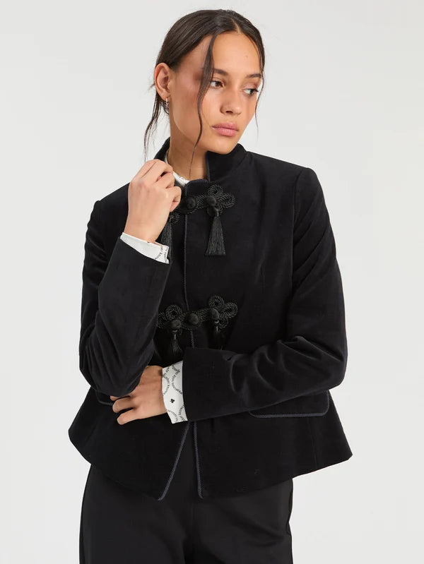 Vilagallo Black Velvet Braided Jacket
