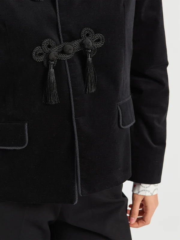 Vilagallo Black Velvet Braided Jacket