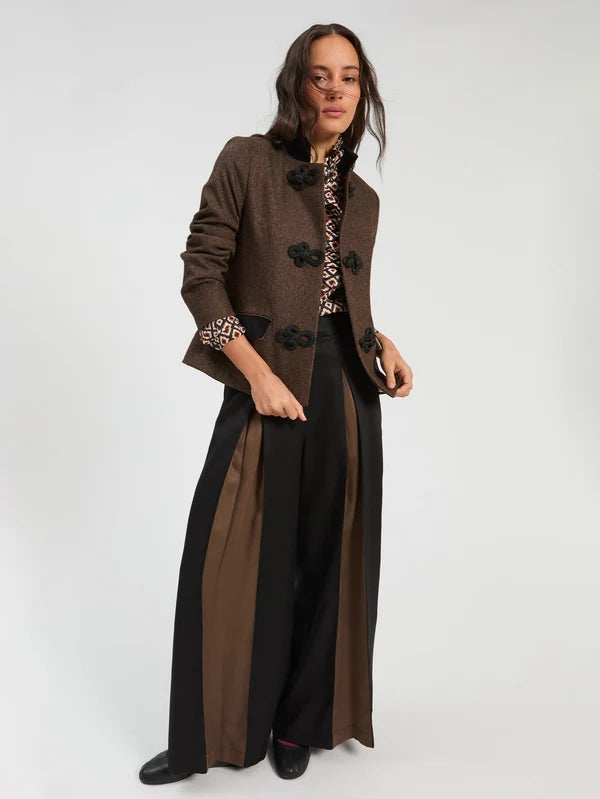 Vilagallo Brown Black Herringbone Tweed Jacket