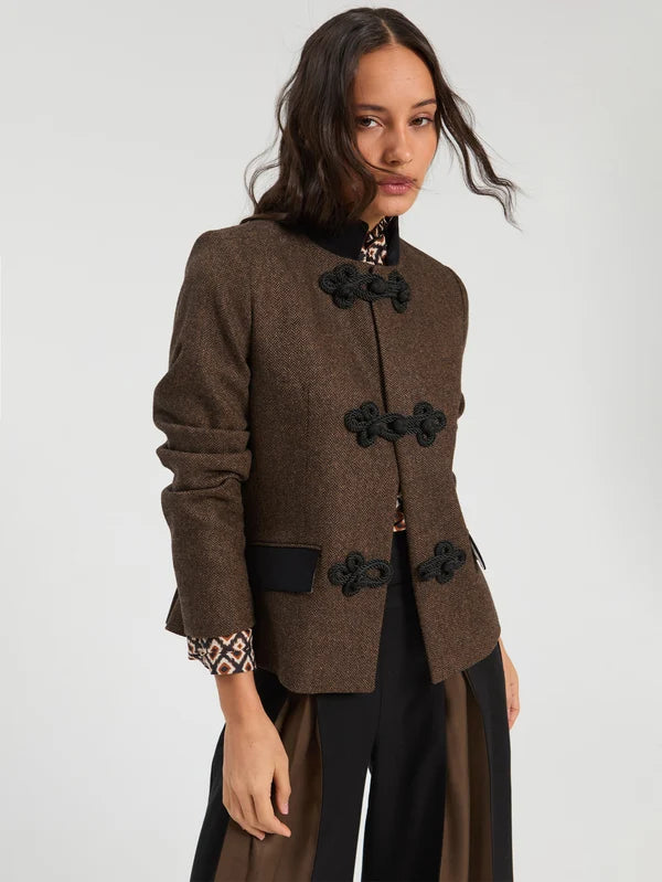 Vilagallo Brown Black Herringbone Tweed Jacket