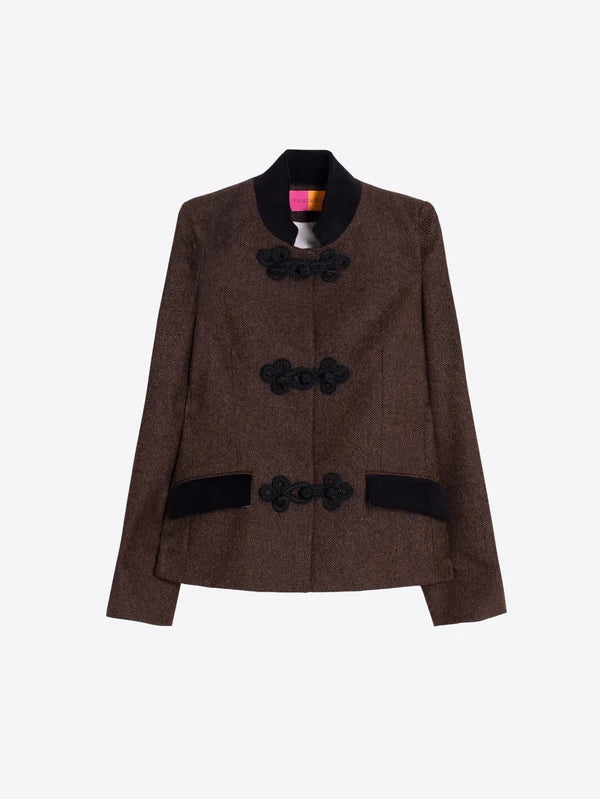 Vilagallo Brown Black Herringbone Tweed Jacket