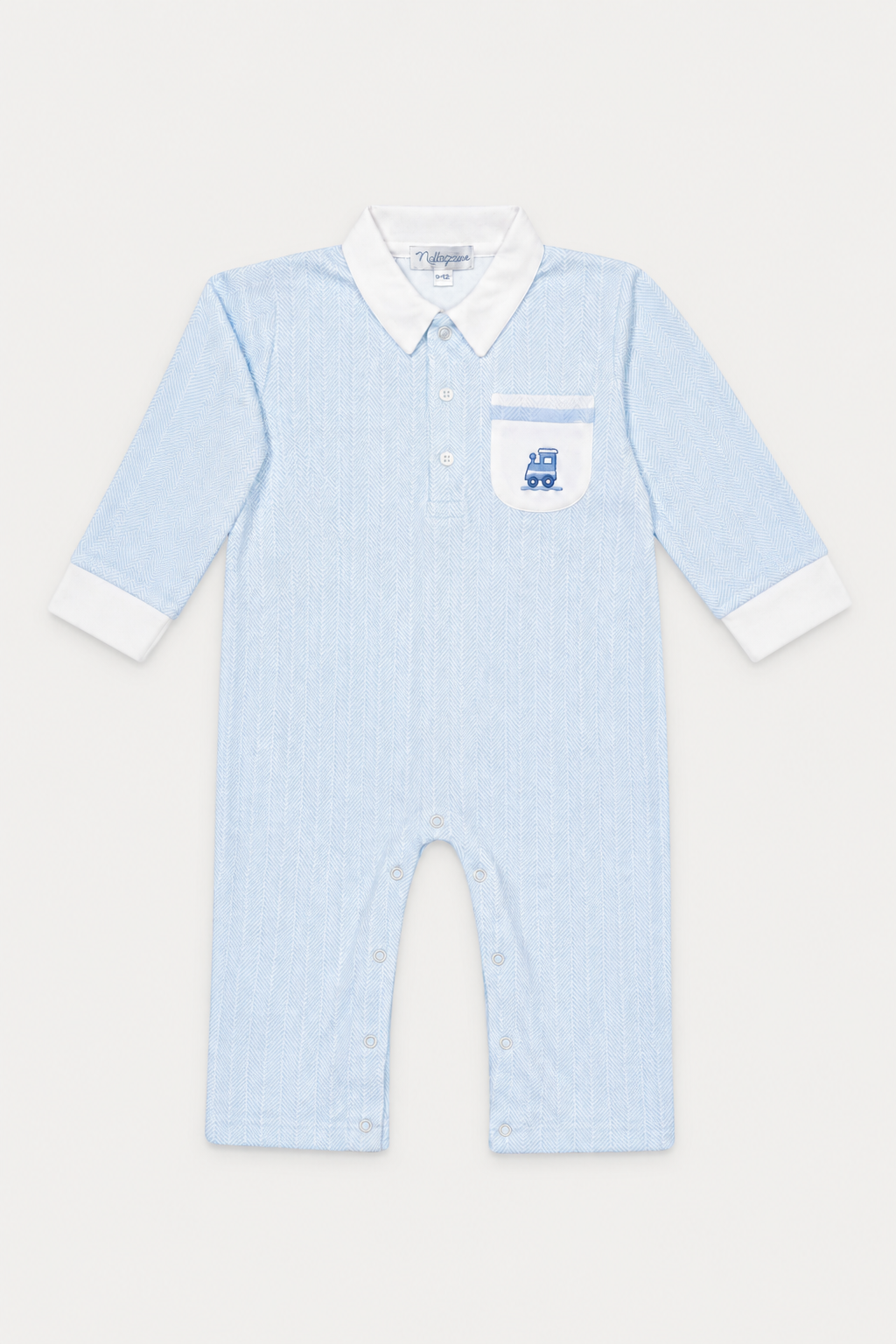 Nellapima Blue Herringbone Embroidered Playsuit Train