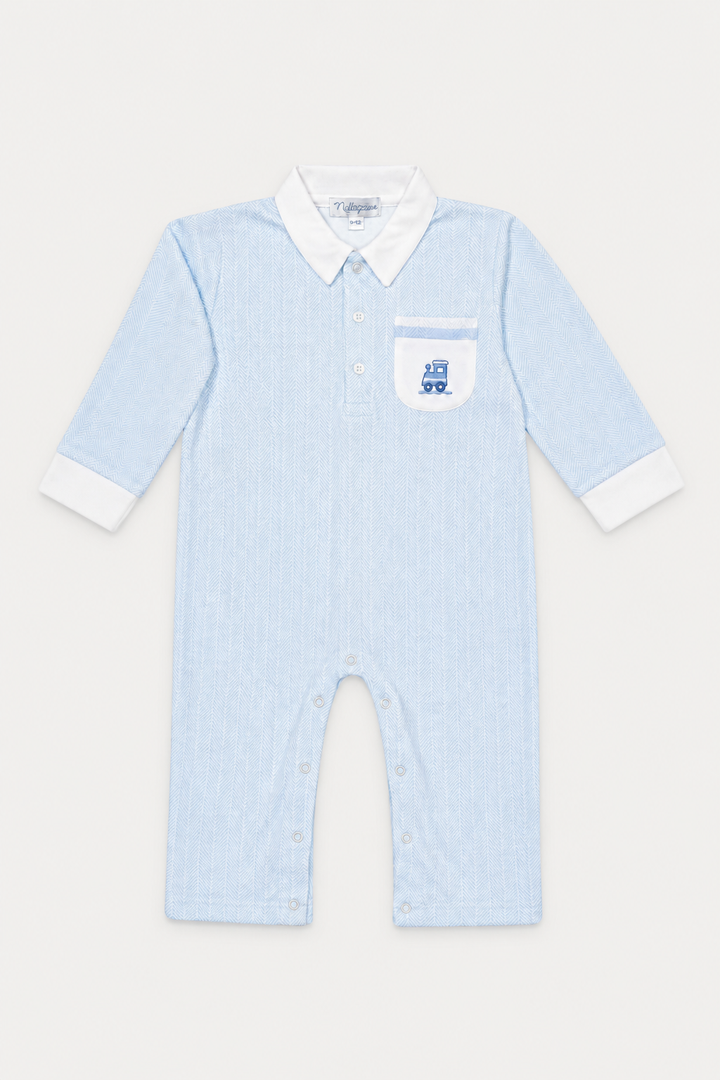 Nellapima Blue Herringbone Embroidered Playsuit Train