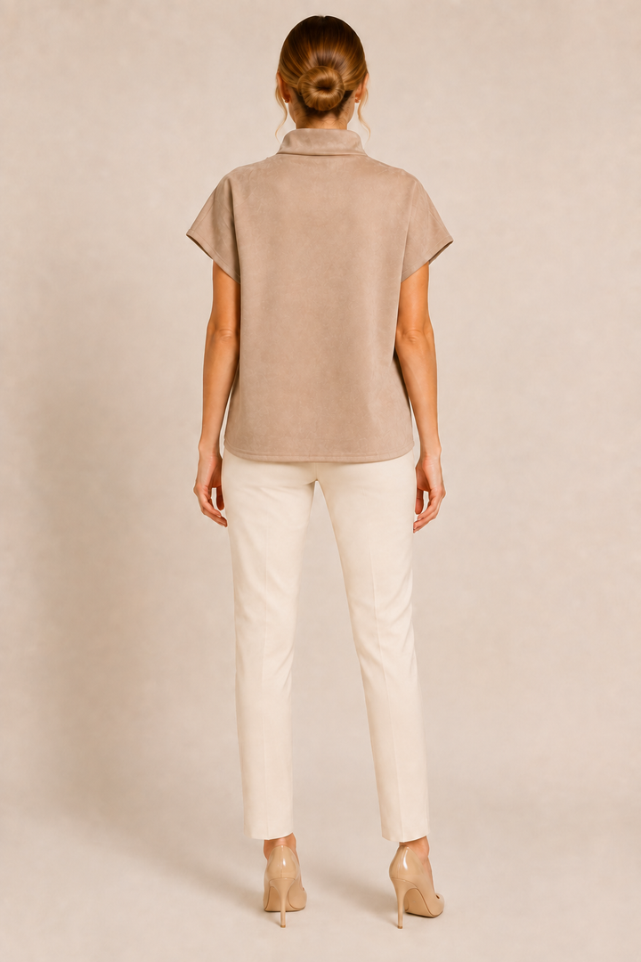 THML Suede Top with Gold Detail Taupe