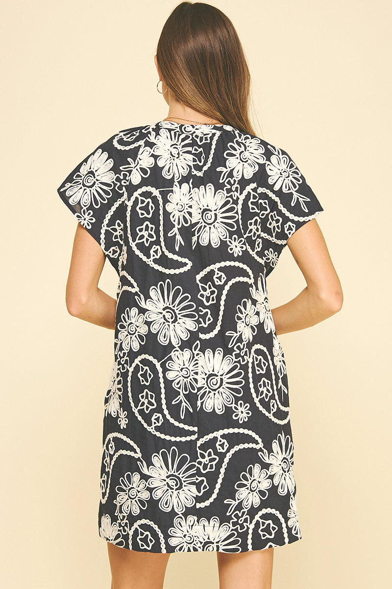 Pinch Floral Print Embroidered Mini Dress