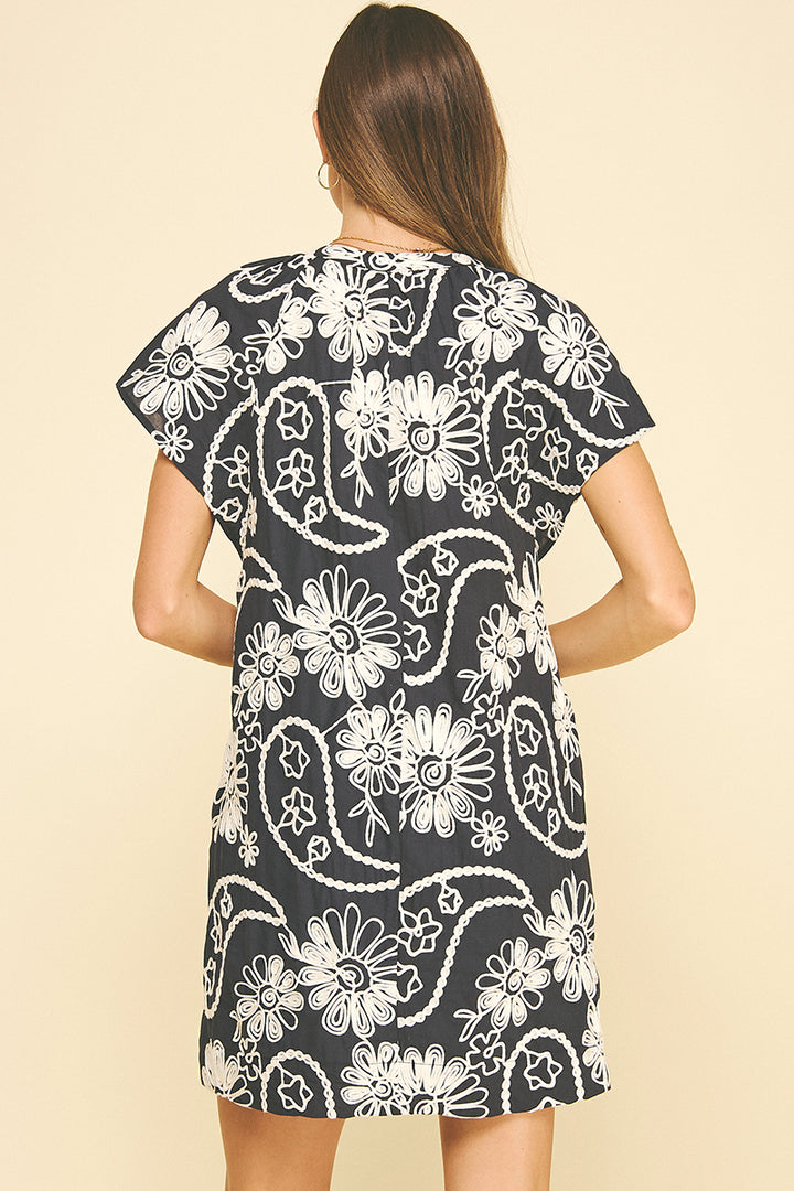 Pinch Floral Print Embroidered Mini Dress