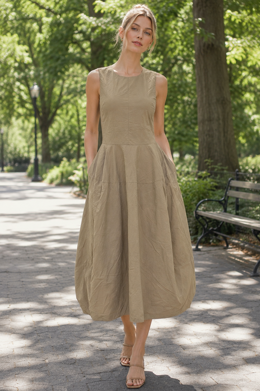 Pinch Solid Wide Maxi Dress Khaki