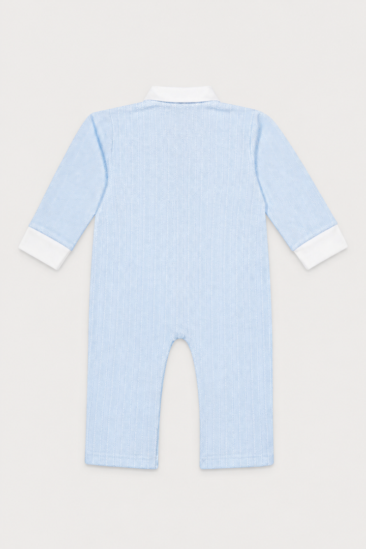 Nellapima Blue Herringbone Embroidered Playsuit Train