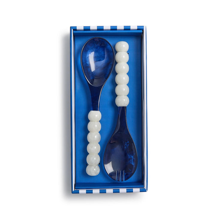 Two's Company- Set of 2 Blue/White Salad Servers in Gift Box