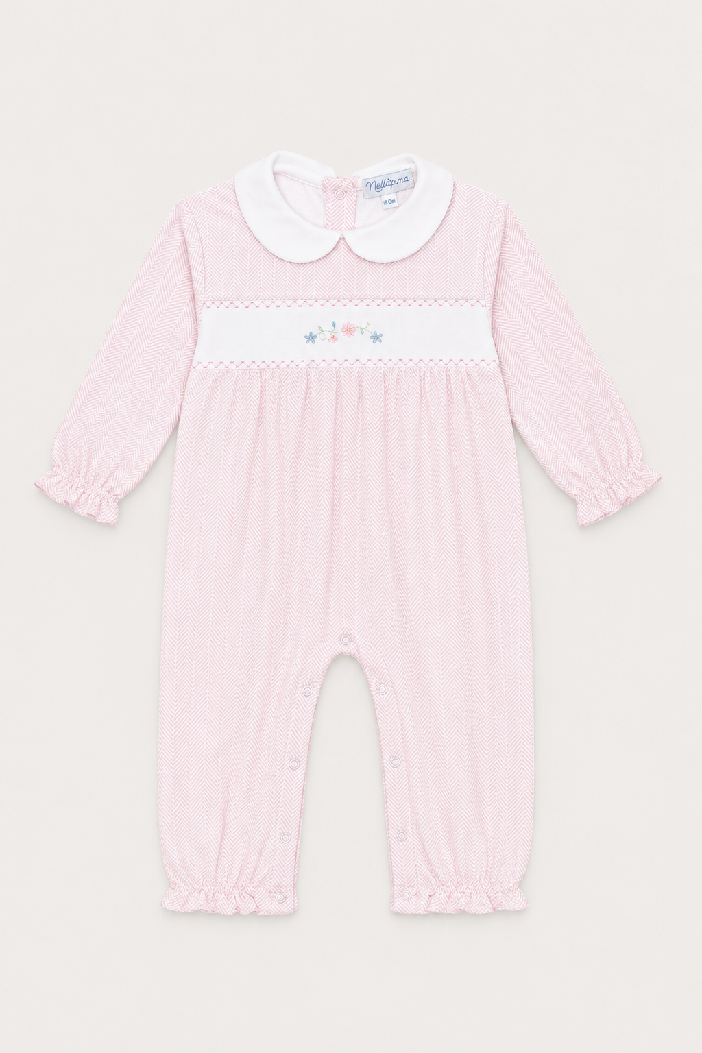 Nellapima Pink Herringbone Embroidered Playsuit Flowers