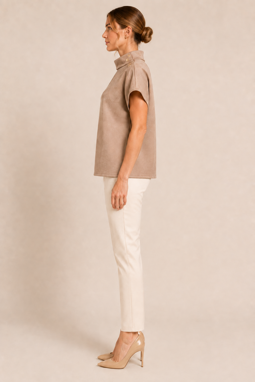 THML Suede Top with Gold Detail Taupe