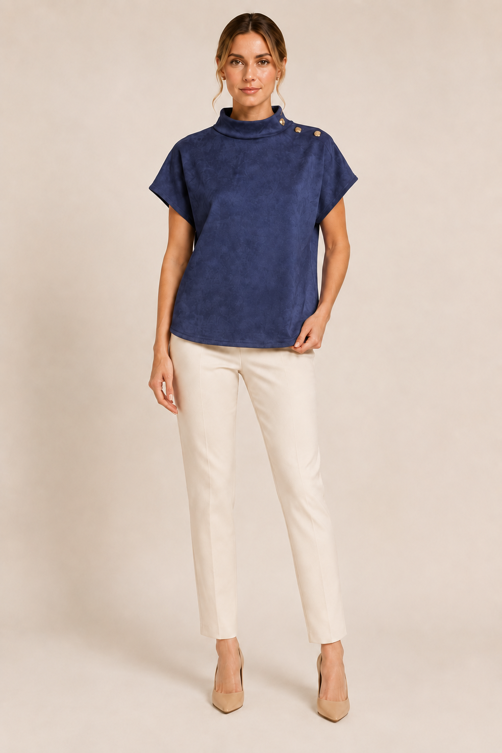 THML Suede Top with Gold Detail Navy