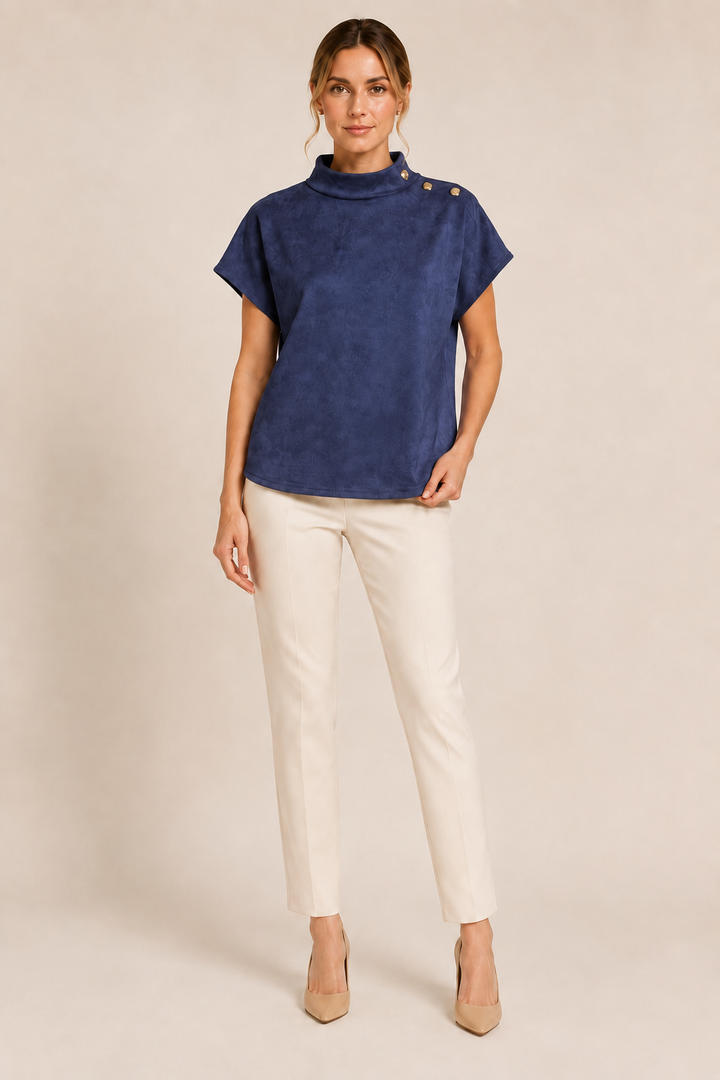 THML Suede Top with Gold Detail Navy