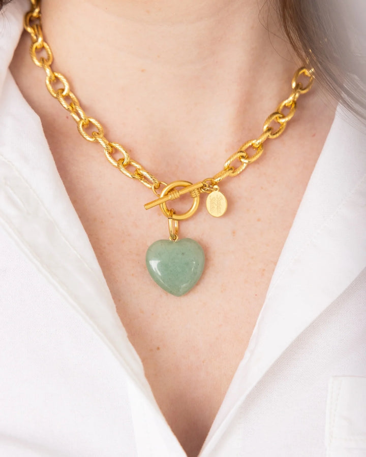 Susan Shaw Stone Heart Toggle Necklace Green Jade