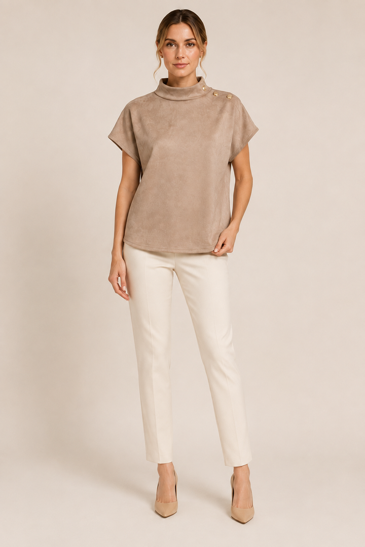 THML Suede Top with Gold Detail Taupe