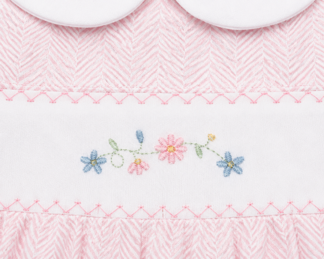 Nellapima Pink Herringbone Embroidered Playsuit Flowers