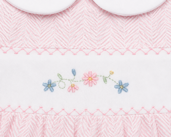 Nellapima Pink Herringbone Embroidered Playsuit Flowers