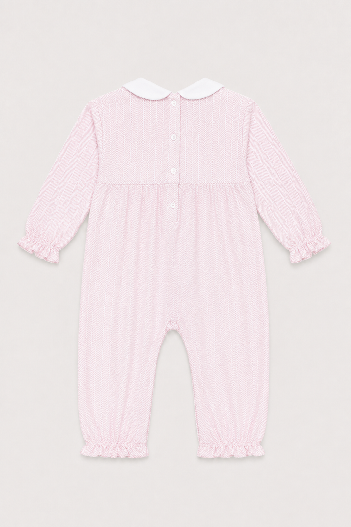 Nellapima Pink Herringbone Embroidered Playsuit Flowers