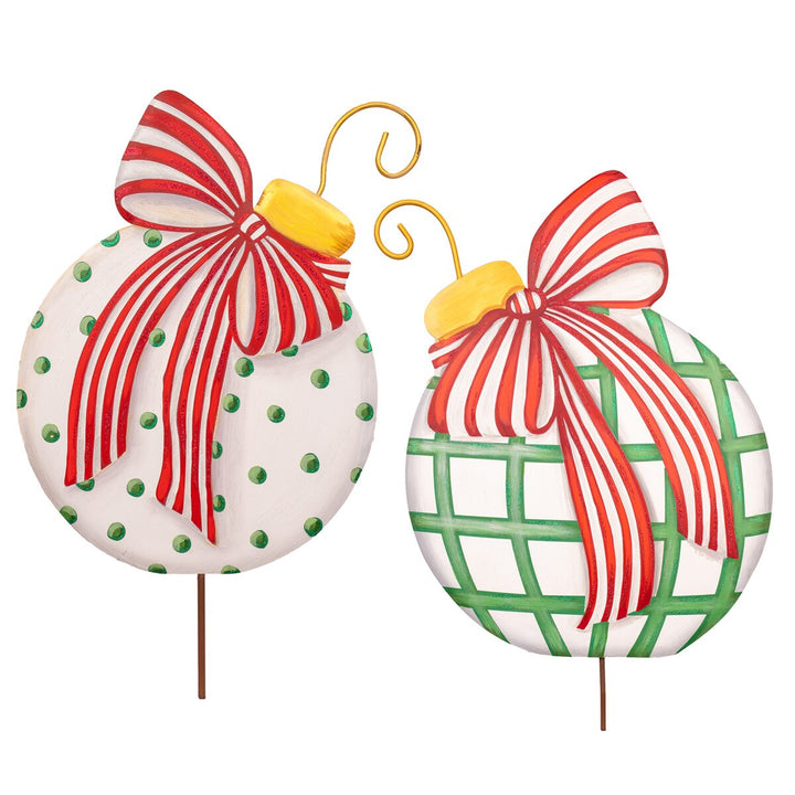 Round Top Collection Modern Red, White &amp; Green Ornaments, S/2