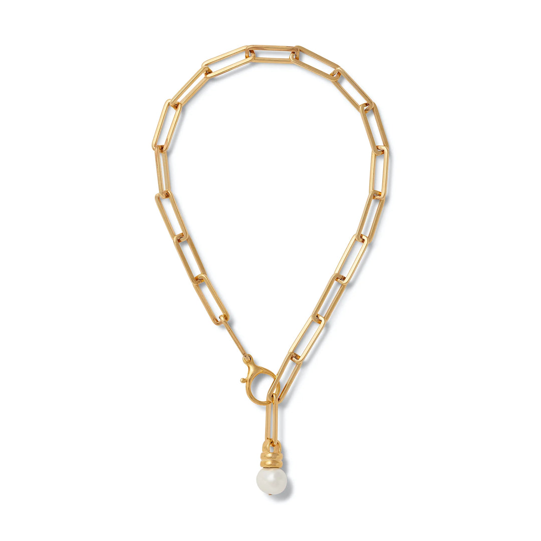 CC+Co by Caterine Canino Boxy Link Necklace with Pearl Drop Pendant