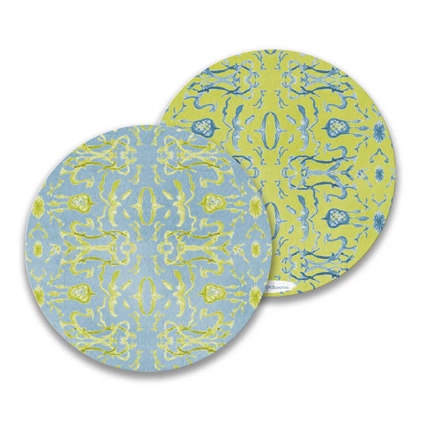 French Graffiti- Blue & Chartreuse Chinoiserie Coaster