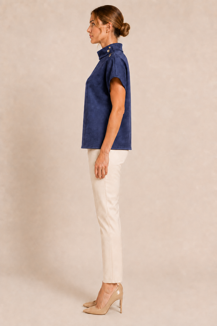 THML Suede Top with Gold Detail Navy