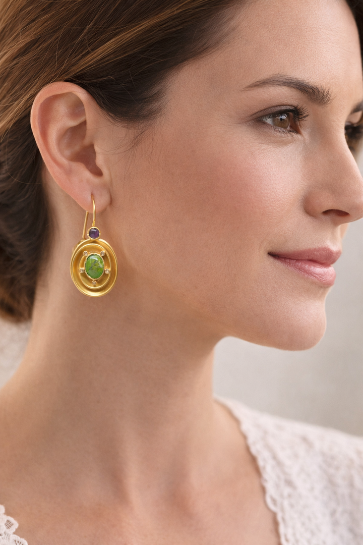 David Jeffery Gold Micron .20 Plated Earring w/ Mojave Turquoise & Peridot