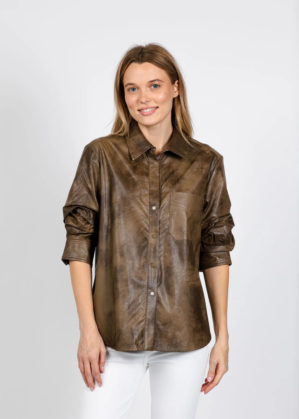 Elliott Lauren - 82543 Distressed Faux Leather Shirt