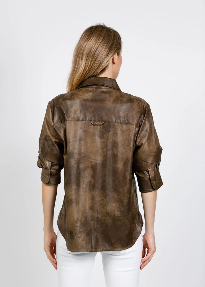 Elliott Lauren - 82543 Distressed Faux Leather Shirt