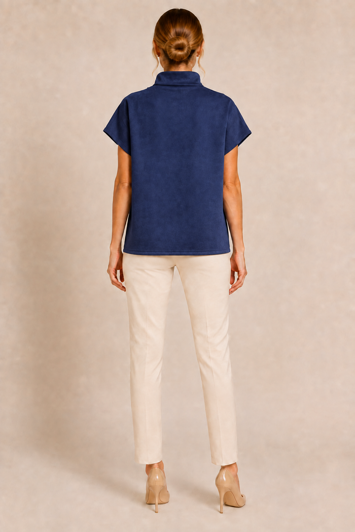 THML Suede Top with Gold Detail Navy