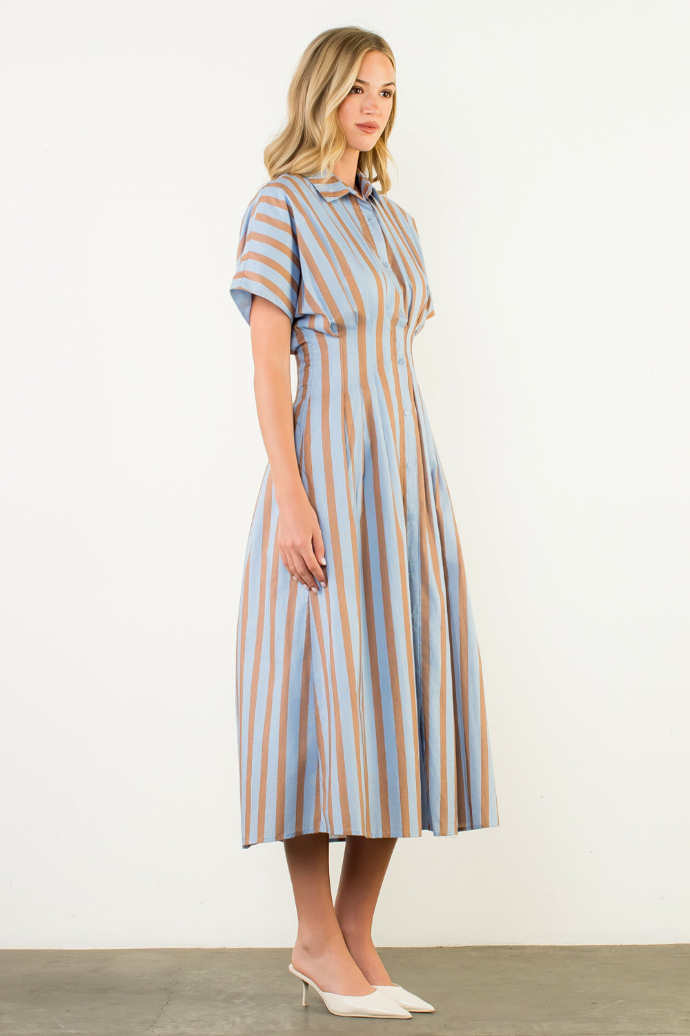 THML-Striped Button-up Maxi Dress