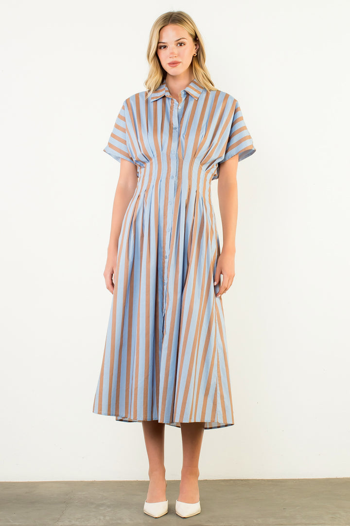 THML-Striped Button-up Maxi Dress