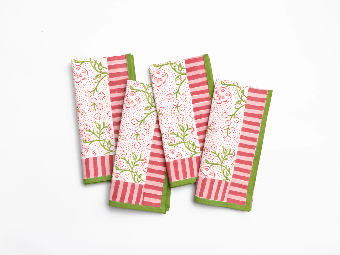 Pomegranate Floral & Berries Pink & Green Napkins