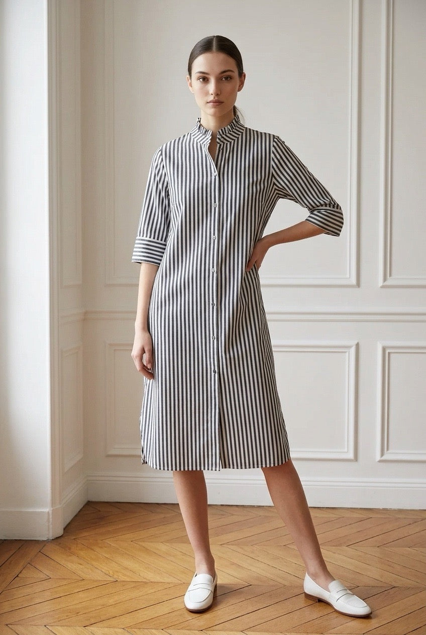 Entro Navy Stripe Maxi Shirt Dress