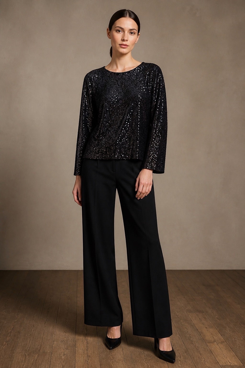 Tyler Boe- Black Sequin Tunic Top